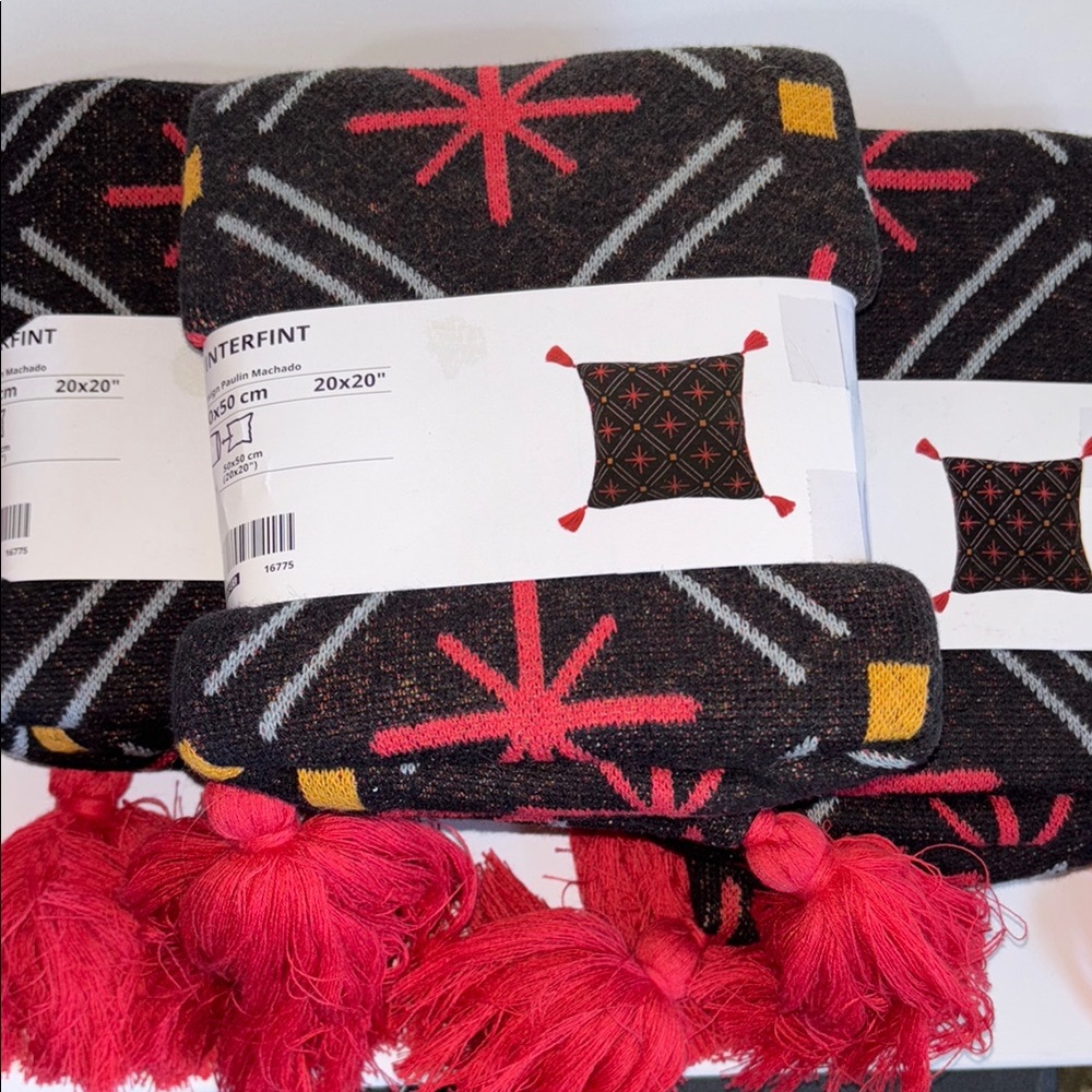 Ikea VINTERFINT Pillow Cushion Cover 20" x 20" Black/Red Stars Set of 3 NEW